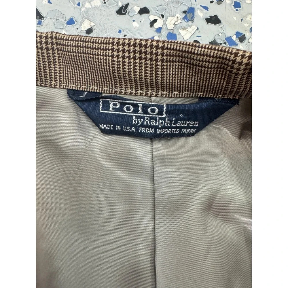 Polo by Ralph Lauren Brown Plaid Wool‎ Blazer Mens Jacket Made In USA 42L Union
